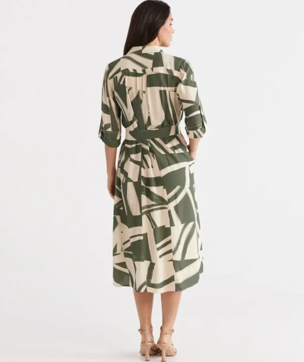 Abstract Print Midi Shirt Dress-Sussan New