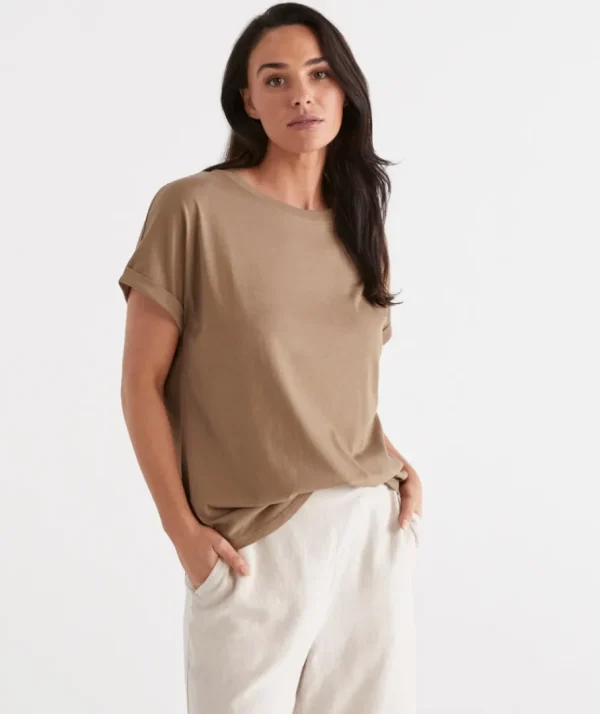 Australia Cotton Extended Roll Cuff Tee-Sussan Online