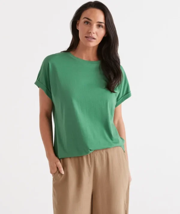 Australia Cotton Extended Roll Cuff Tee-Sussan Online