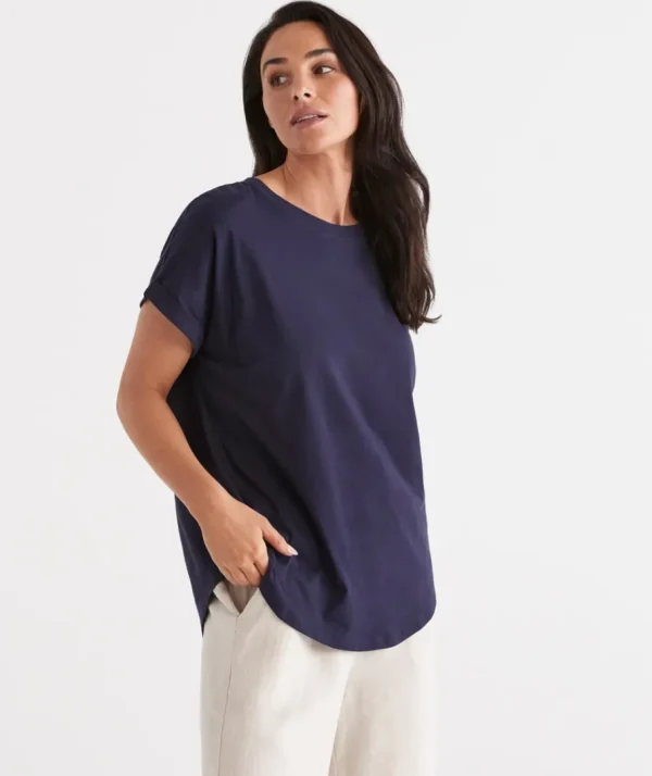 Australia Cotton Extended Roll Cuff Tee-Sussan Online