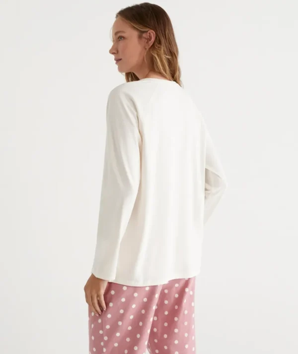 Australian Cotton Contrast Trim Pyjama Long Sleeve Top-Sussan Sale