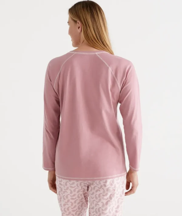 Australian Cotton Contrast Trim Pyjama Long Sleeve Top-Sussan Discount