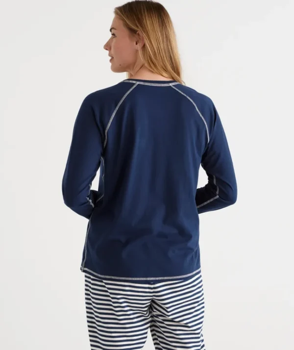 Australian Cotton Contrast Trim Pyjama Long Sleeve Top-Sussan Sale