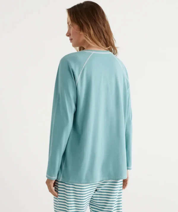 Australian Cotton Contrast Trim Pyjama Long Sleeve Top-Sussan Fashion