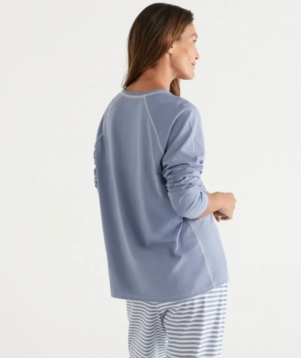 Australian Cotton Contrast Trim Pyjama Long Sleeve Top-Sussan Best