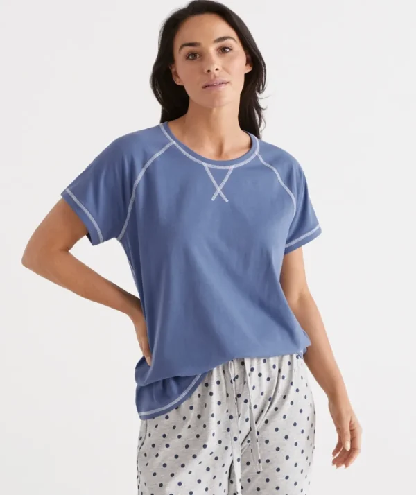 Australian Cotton Contrast Pyjama Top-Sussan Outlet