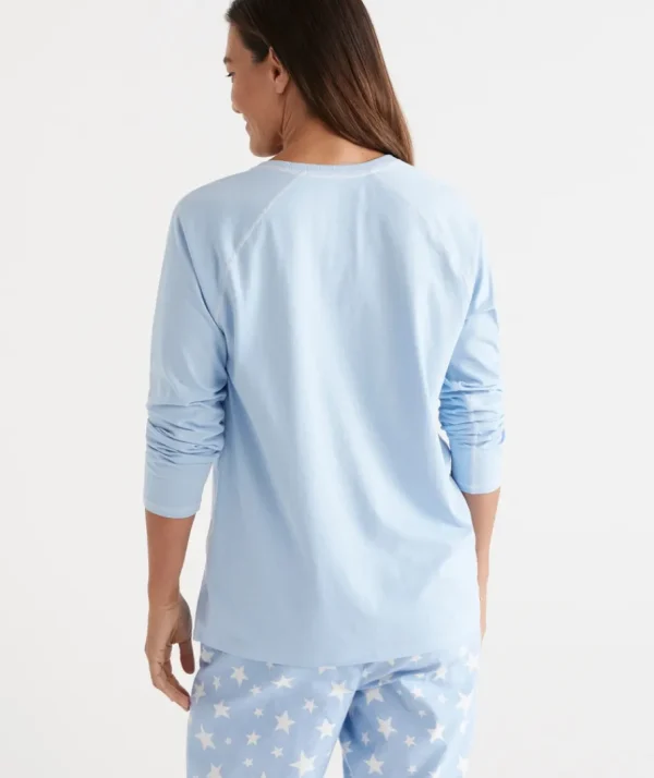 Australian Cotton Contrast Trim Pyjama Long Sleeve Top-Sussan Discount