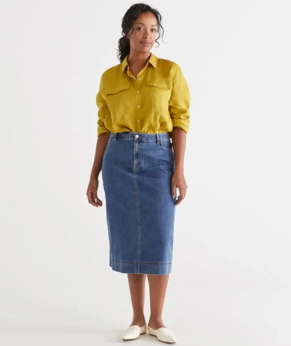 Australian Cotton Denim Midi Skirt-Sussan Hot