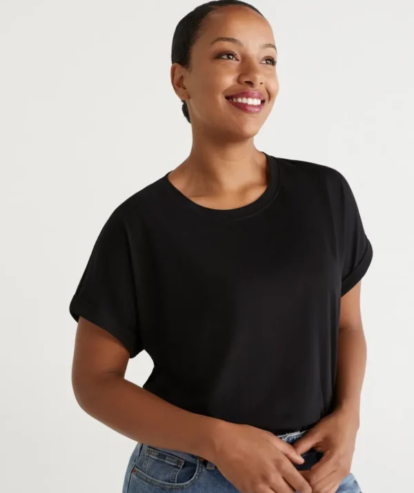 Australian Cotton Extended Roll Cuff Tee-Sussan Best Sale