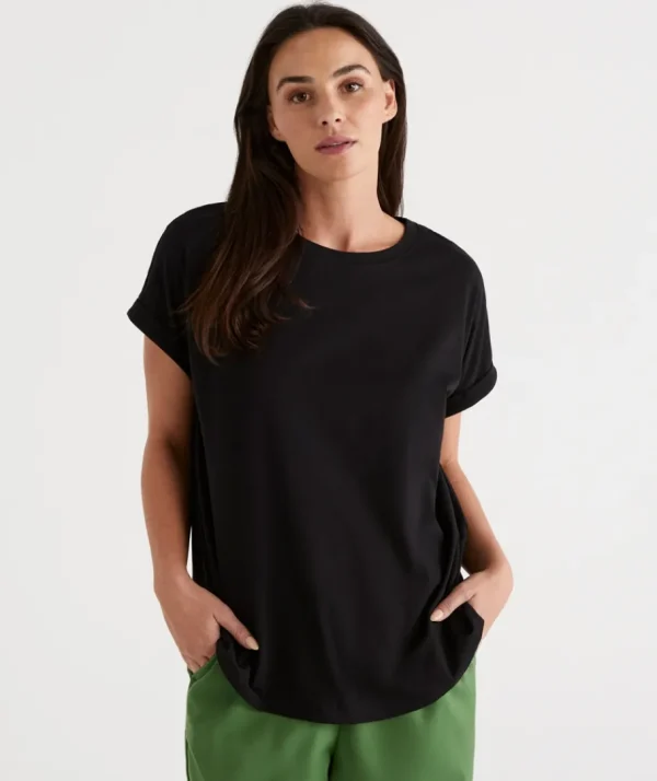 Australian Cotton Extended Roll Cuff Tee-Sussan Best