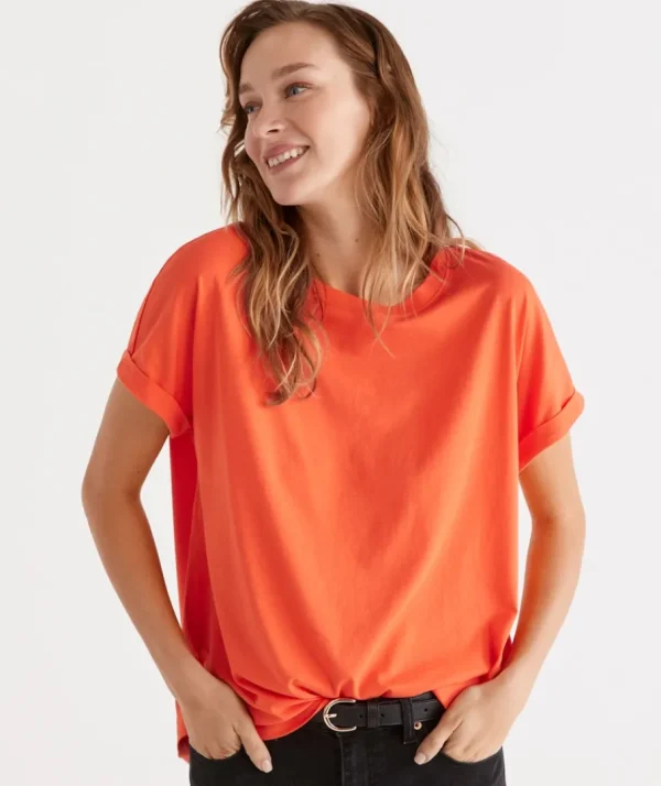 Australian Cotton Extended Roll Cuff Tee-Sussan Best