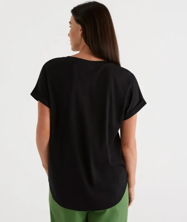 Australian Cotton Extended Roll Cuff Tee-Sussan Best