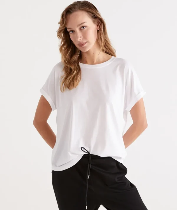 Australian Cotton Extended Roll Cuff Tee-Sussan Best