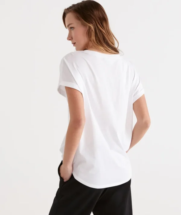 Australian Cotton Extended Roll Cuff Tee-Sussan Best