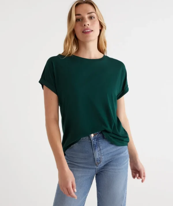 Australian Cotton Extended Roll Cuff Tee-Sussan Best