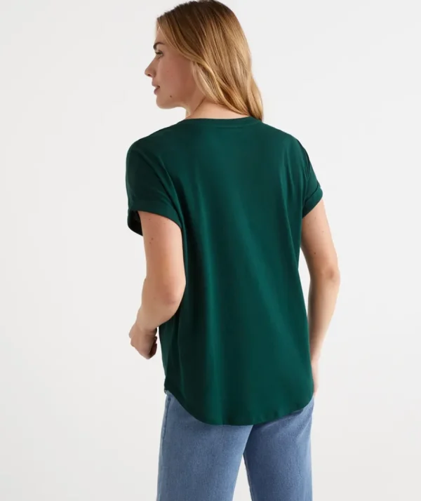 Australian Cotton Extended Roll Cuff Tee-Sussan Best