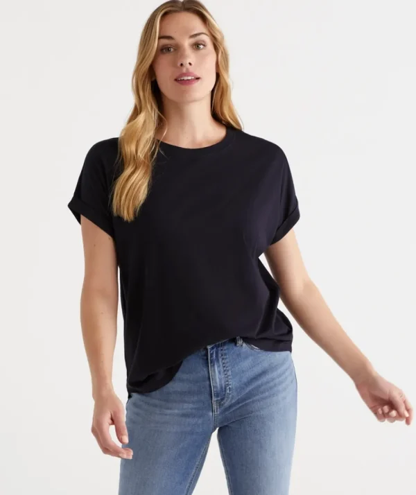 Australian Cotton Extended Roll Cuff Tee-Sussan Best