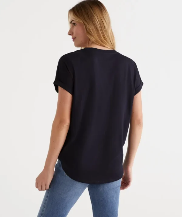 Australian Cotton Extended Roll Cuff Tee-Sussan Best