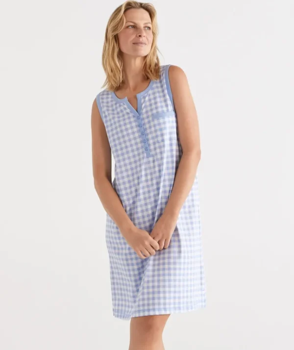 Australian Cotton Gingham Sleeveless Nightie-Sussan Discount