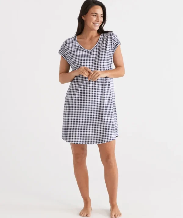 Australian Cotton Gingham V-Neck Nightie-Sussan Store