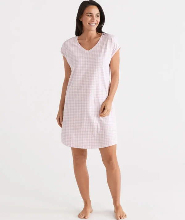 Australian Cotton Gingham V-Neck Nightie-Sussan Cheap