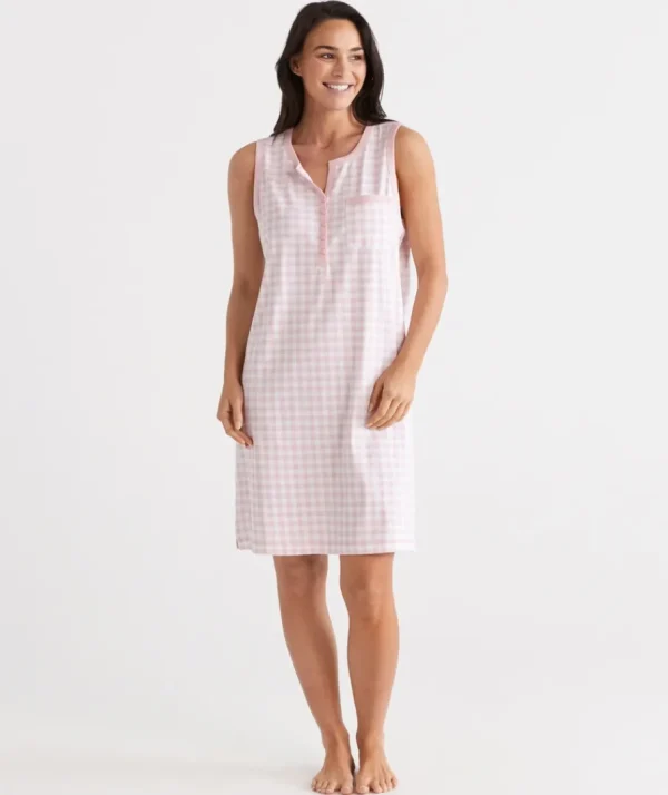 Australian Cotton Gingham Sleeveless Nightie-Sussan Discount