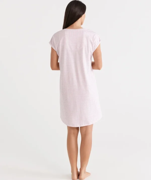 Australian Cotton Gingham V-Neck Nightie-Sussan Cheap