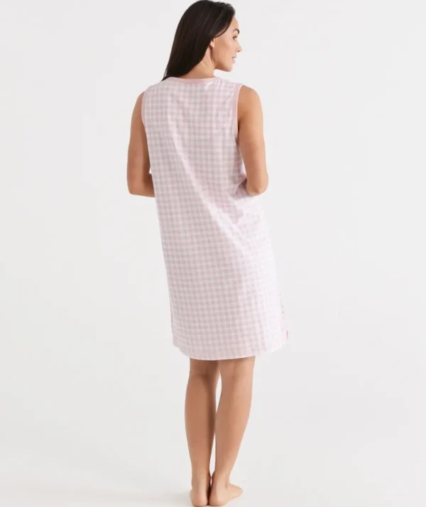 Australian Cotton Gingham Sleeveless Nightie-Sussan Store