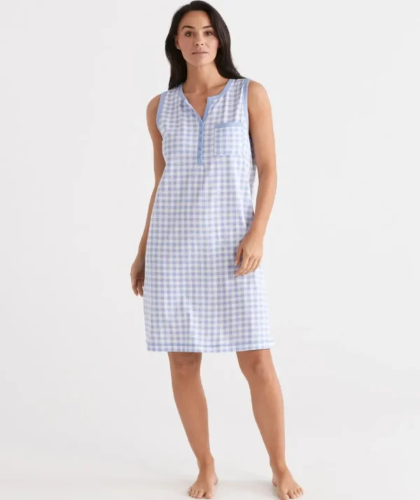 Australian Cotton Gingham Sleeveless Nightie-Sussan Store