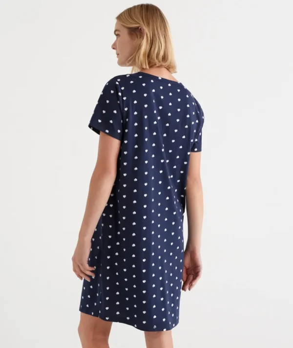 Australian Cotton Heart Print Henley Nightie-Sussan Flash Sale