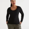 Australian Cotton Long Sleeve Rib Scoop Top-Sussan Hot