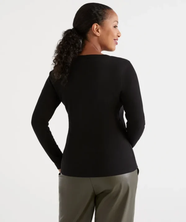 Australian Cotton Long Sleeve Rib Scoop Top-Sussan Discount