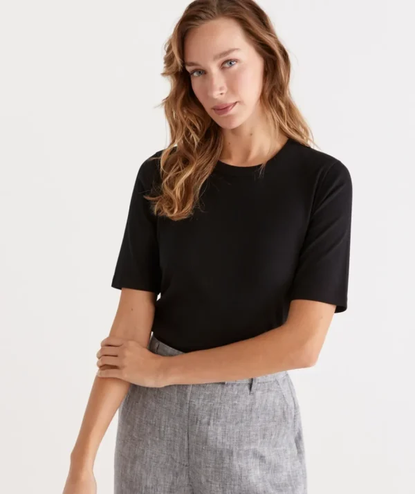 Australian Cotton Rib Elbow Sleeve Top-Sussan Shop