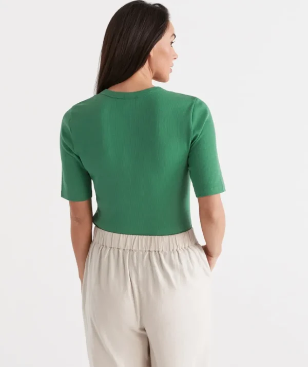 Australian Cotton Rib Elbow Sleeve Top-Sussan Online