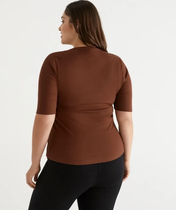 Australian Cotton Rib Elbow Sleeve Top-Sussan Online