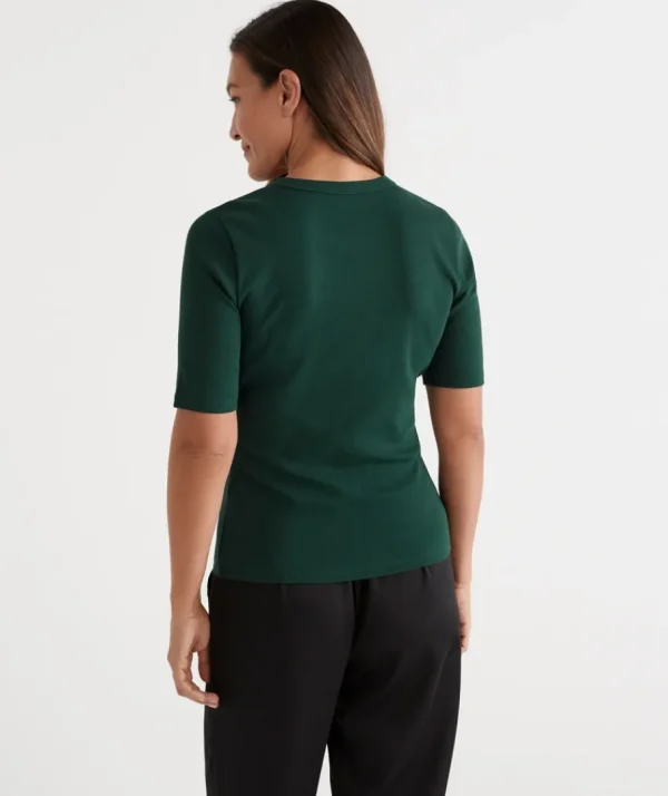 Australian Cotton Rib Elbow Sleeve Top-Sussan Shop