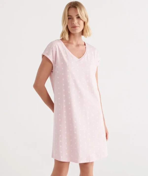 Australian Cotton Spot V Neck Nightie-Sussan Best