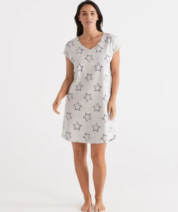 Australian Cotton Star V-Neck Nightie-Sussan Outlet