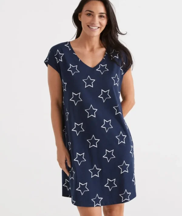 Australian Cotton Star V-Neck Nightie-Sussan Outlet