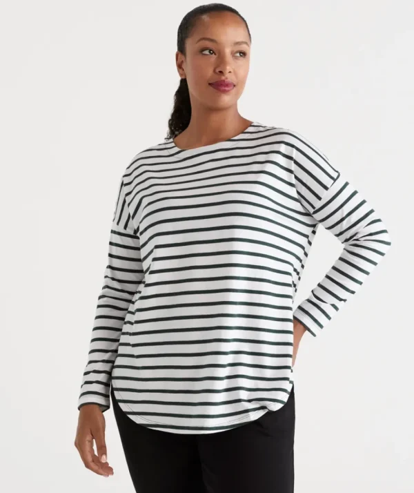 Australian Cotton Stripe Longline Tee-Sussan Store