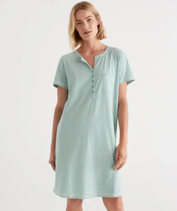 Australian Cotton Stripe Henley Nightie-Sussan Cheap