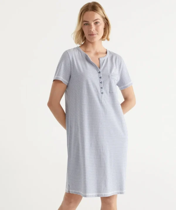 Australian Cotton Stripe Henley Nightie-Sussan New