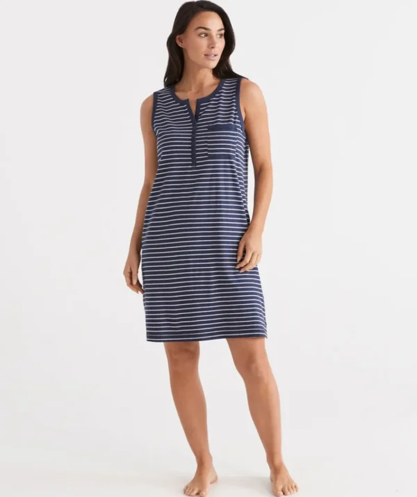 Australian Cotton Stripe Sleeveless Nightie-Sussan Flash Sale