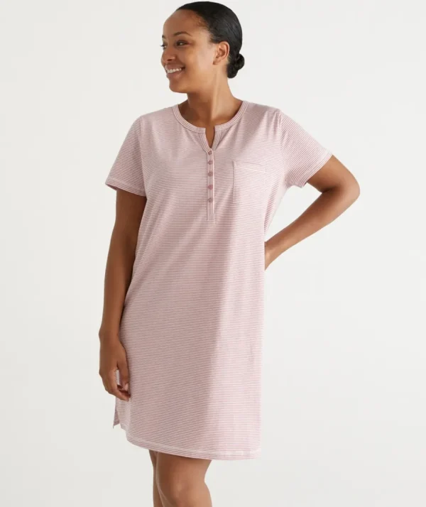 Australian Cotton Stripe Henley Nightie-Sussan Cheap