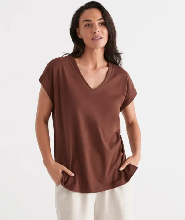 Australian Cotton V-Neck Tee-Sussan Discount