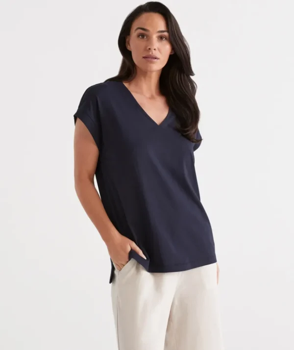 Australian Cotton V-Neck Tee-Sussan Discount