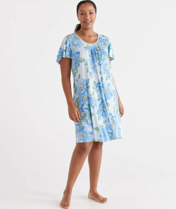 Blue Dahlia Flutter Sleeve Nightie-Sussan Outlet