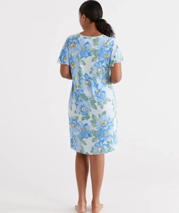 Blue Dahlia Flutter Sleeve Nightie-Sussan Outlet