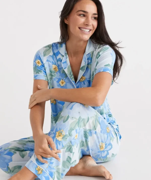 Blue Dahlia Knit Button Through Pyjama Set-Sussan New