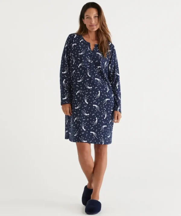 Celestial Print Australian Cotton Henley Nightie-Sussan Outlet